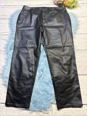 Chico's Black Faux Leather Black Straight Leg Pants sz 14P